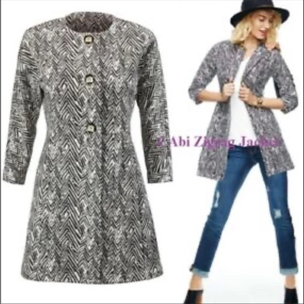CAbi Zig Zag Chevron Zebra Ponte‎ Knit Jacket Coat